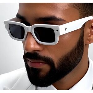 White Square Frame Sunglasses Retro Fashion Bold Trendy Shades Gafas‎ Lentes Men